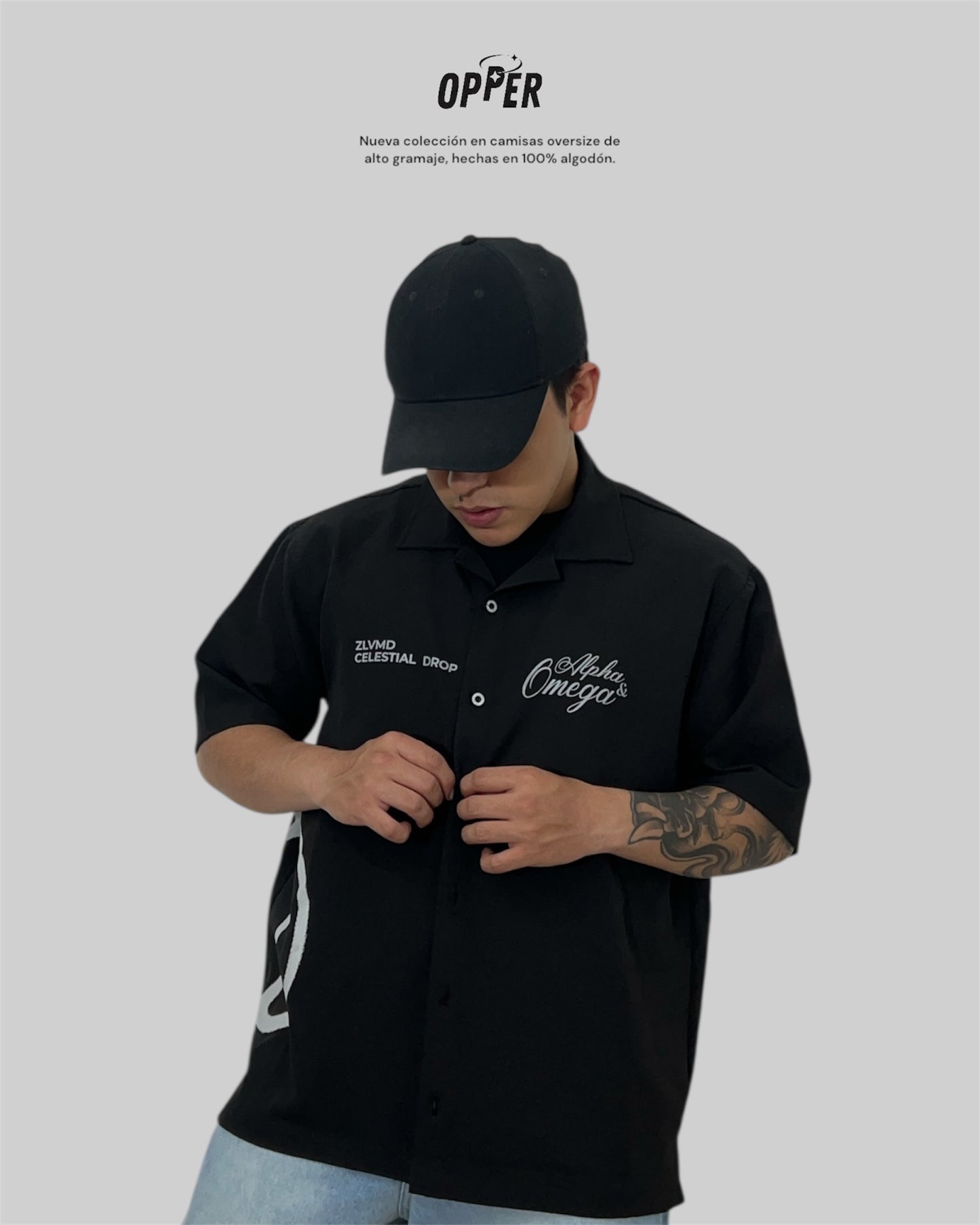 Camisas oversize de alto gramaje color negro nébula